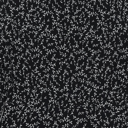 Marks and Spencer Womens Black Floral Polyester Fit & Flare Size 12 Collared Button