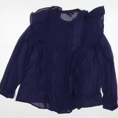 NEXT Womens Blue Polyester Basic Button-Up Size 18 Round Neck