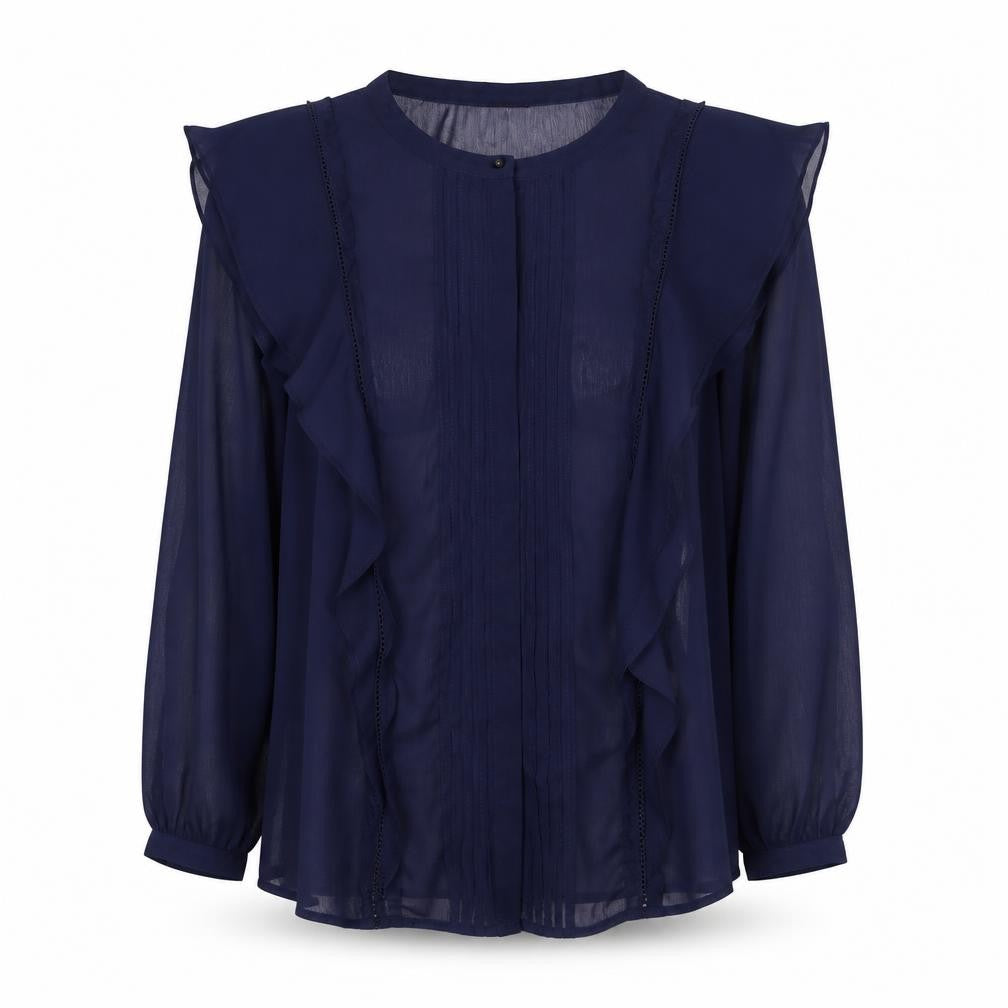 Next Womens Blue Polyester Basic Button-Up Size 18 Round Neck
