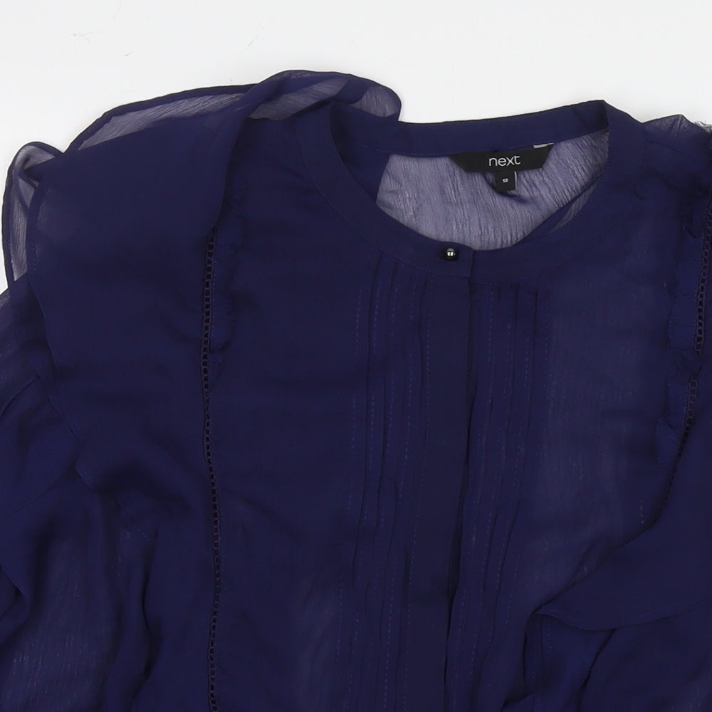 NEXT Womens Blue Polyester Basic Button-Up Size 18 Round Neck