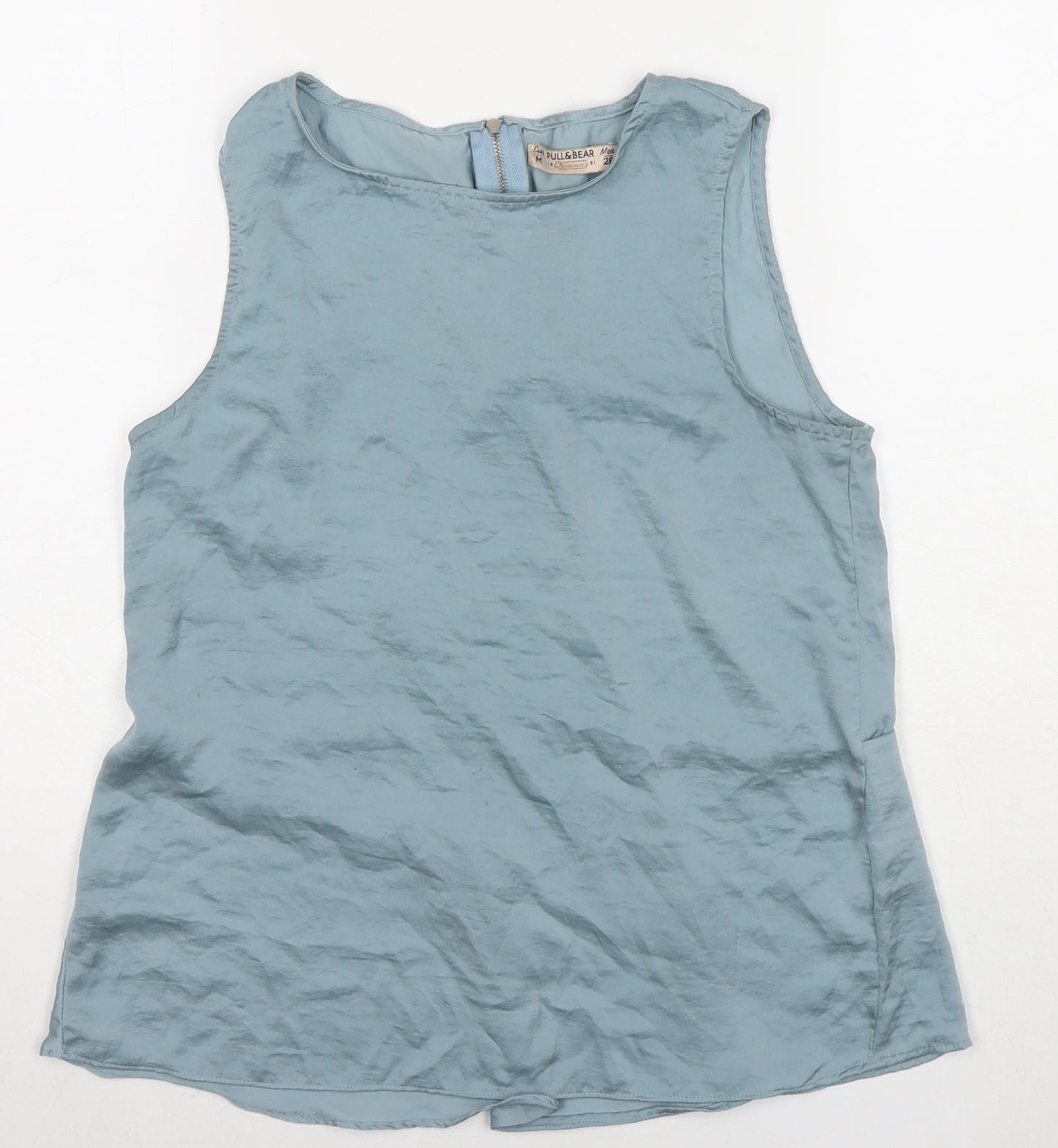 Pull&Bear Womens Blue Polyester Basic Tank Size M Round Neck