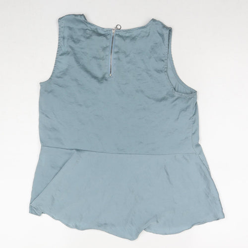 Pull&Bear Womens Blue Polyester Basic Tank Size M Round Neck