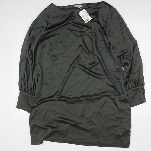 H&M Womens Green Polyester A-Line Size XL Round Neck Button