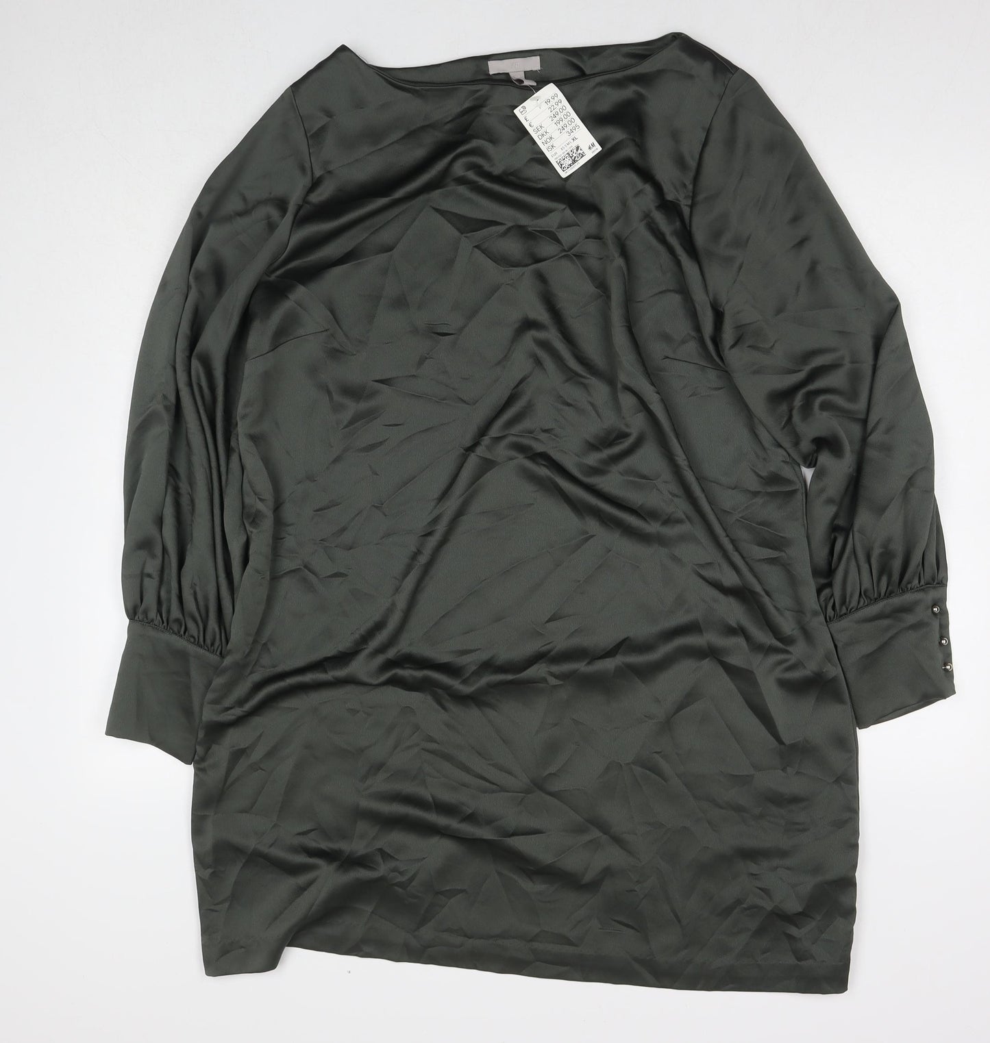 H&M Womens Green Polyester A-Line Size XL Round Neck Button
