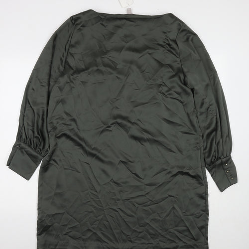 H&M Womens Green Polyester A-Line Size XL Round Neck Button