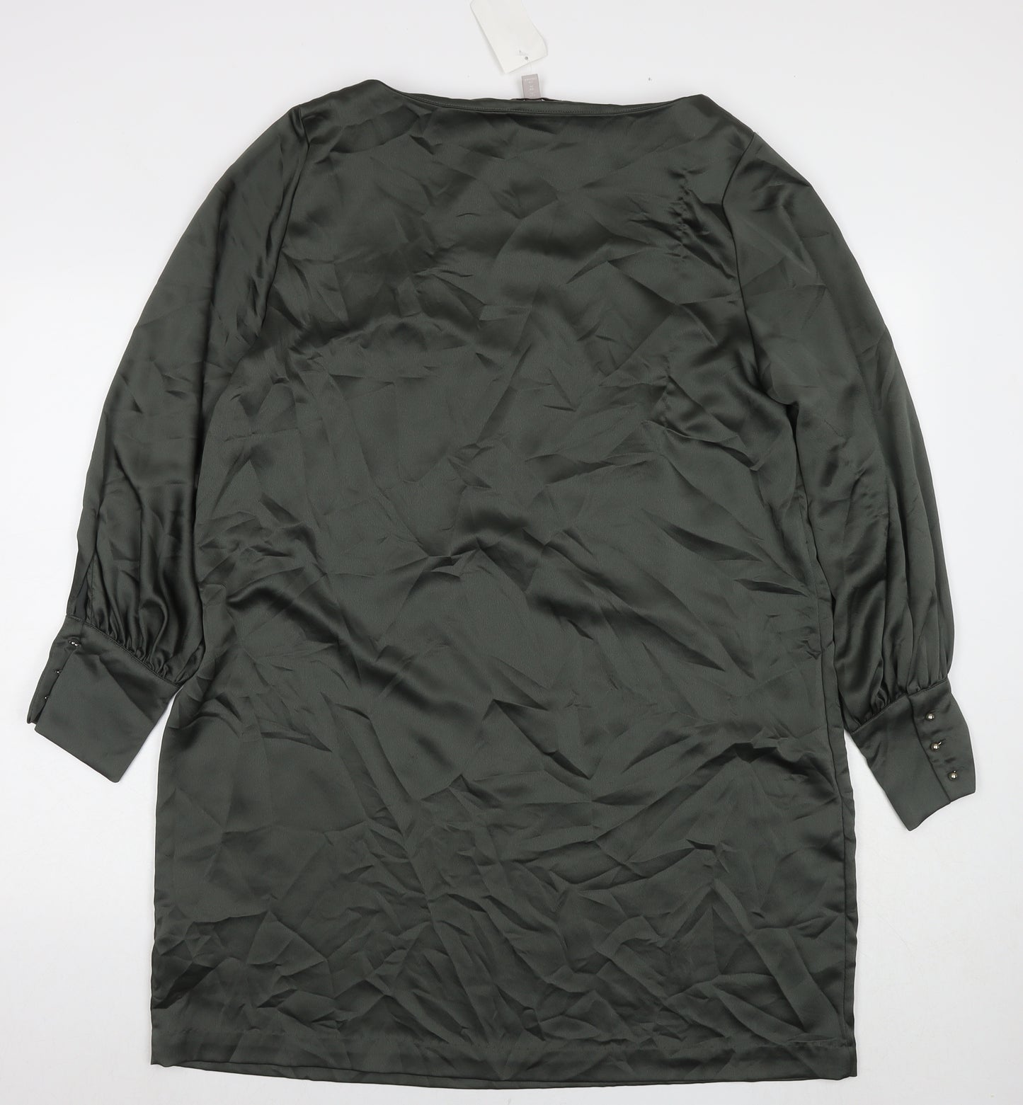 H&M Womens Green Polyester A-Line Size XL Round Neck Button