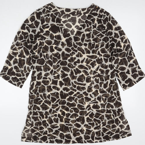 M&Co Womens Brown Geometric Polyester A-Line Size 16 V-Neck Pullover - Beach Cover-Up