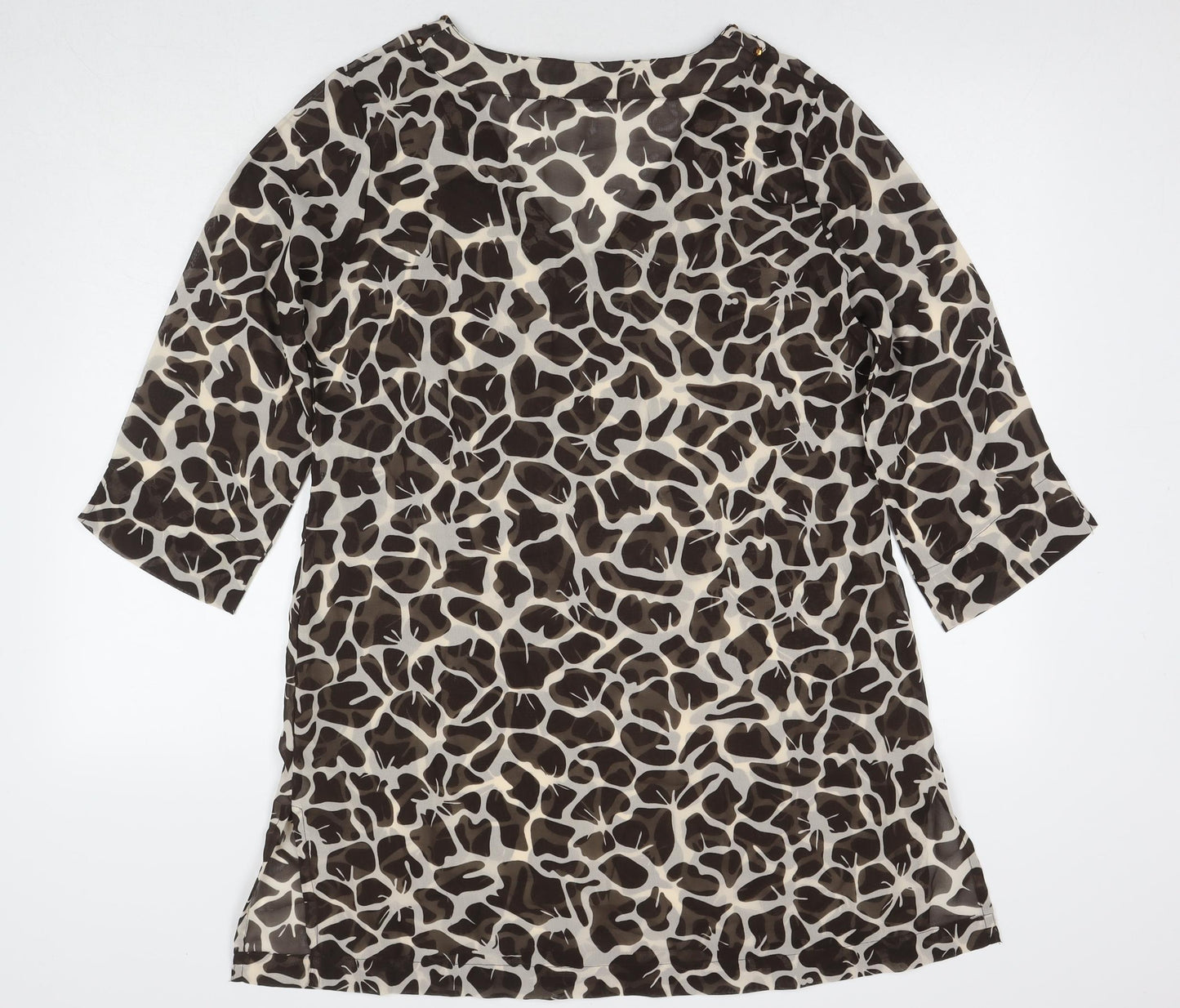 M&Co Womens Brown Geometric Polyester A-Line Size 16 V-Neck Pullover - Beach Cover-Up