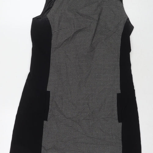 NEXT Womens Black Geometric Polyester A-Line Size 10 Round Neck Zip