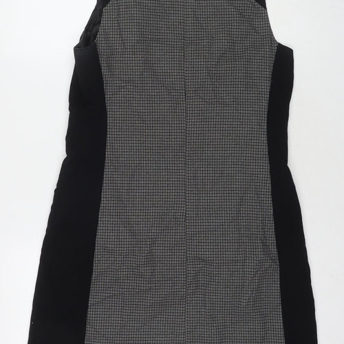 NEXT Womens Black Geometric Polyester A-Line Size 10 Round Neck Zip