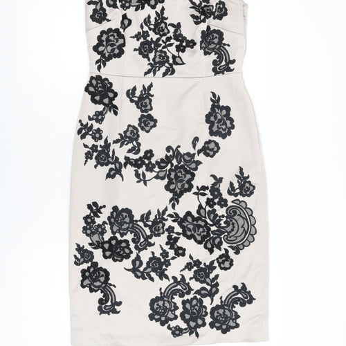 Coast Womens Beige Floral Polyester Bodycon Size 12 Boat Neck Zip