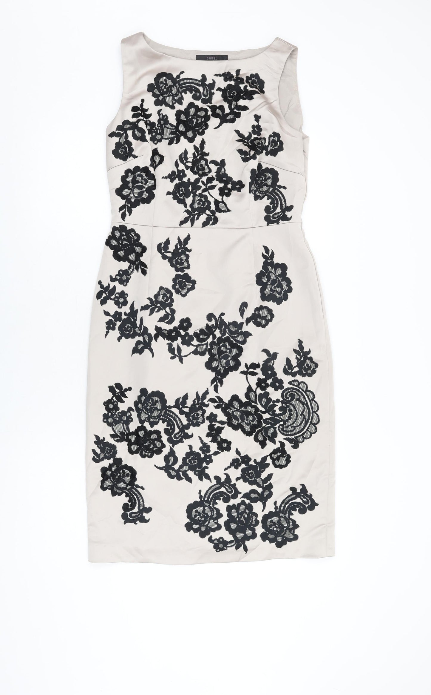 Coast Womens Beige Floral Polyester Bodycon Size 12 Boat Neck Zip