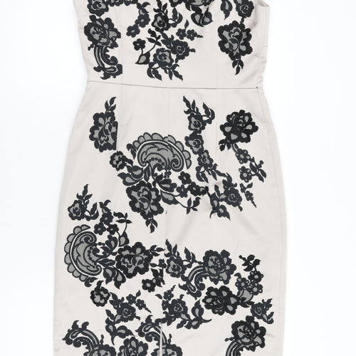 Coast Womens Beige Floral Polyester Bodycon Size 12 Boat Neck Zip