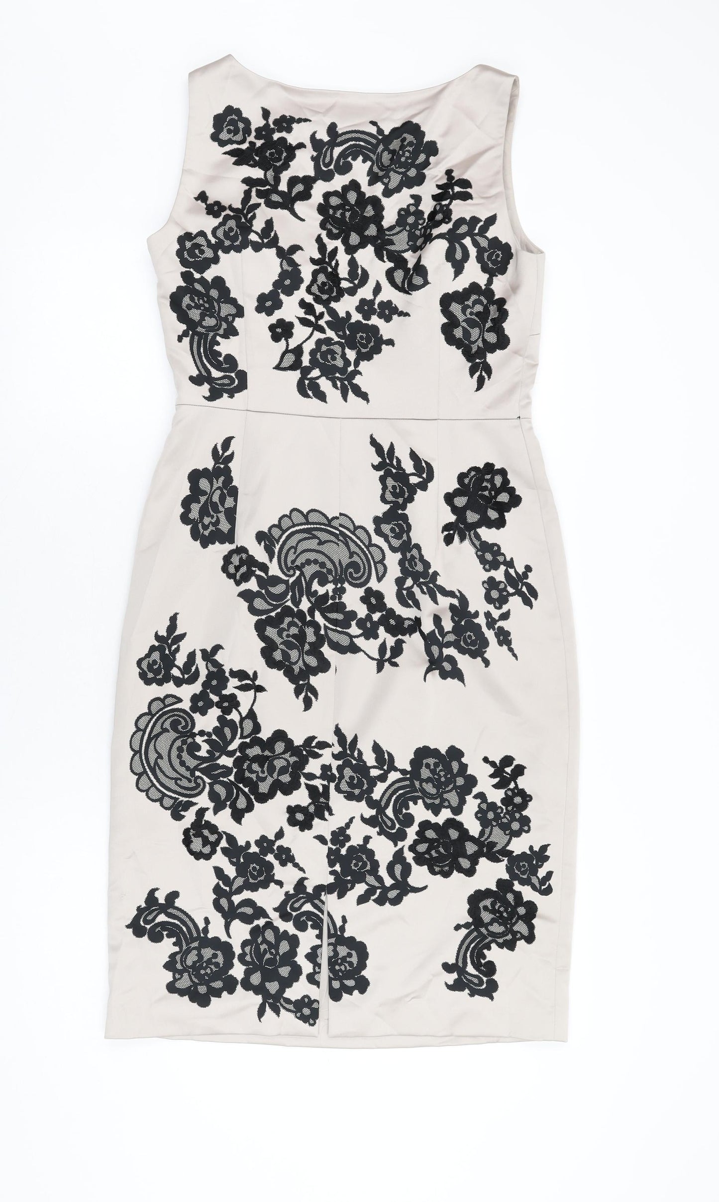 Coast Womens Beige Floral Polyester Bodycon Size 12 Boat Neck Zip