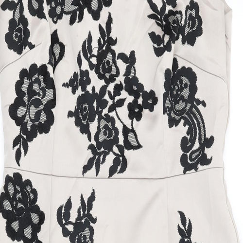 Coast Womens Beige Floral Polyester Bodycon Size 12 Boat Neck Zip