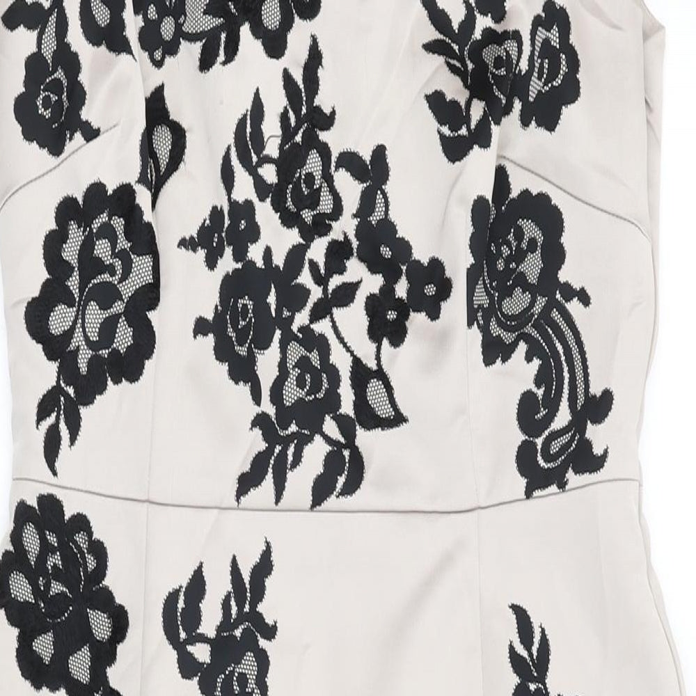 Coast Womens Beige Floral Polyester Bodycon Size 12 Boat Neck Zip
