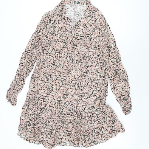 NEXT Womens Pink Geometric Viscose Shift Size 12 V-Neck Pullover