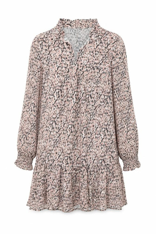 Front view of Next women’s pink geometric viscose shift, size UK 12, v-neck pullover