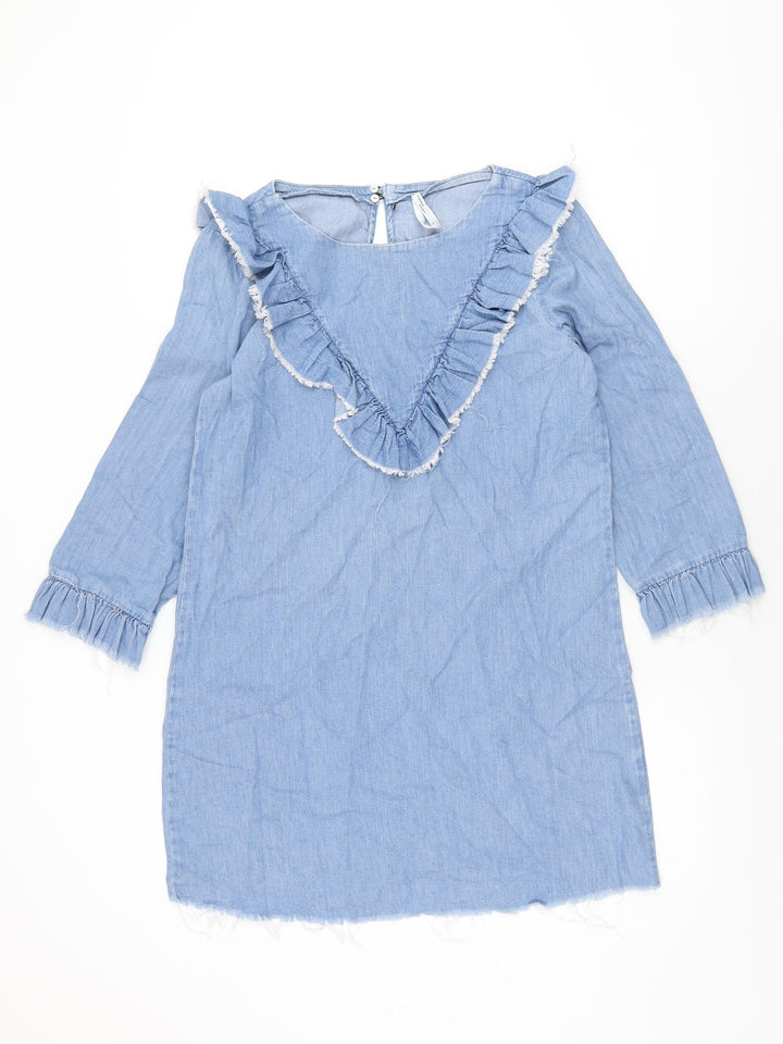 Zara Womens Blue Cotton Shift Size M Round Neck Button