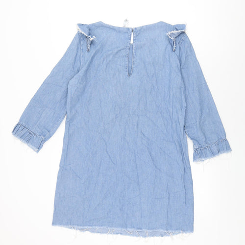 Zara Womens Blue Cotton Shift Size M Round Neck Button