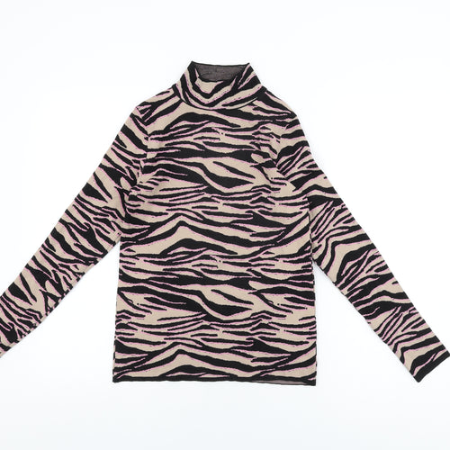 River Island Womens Beige Animal Print Polyamide Basic T-Shirt Size 10 High Neck
