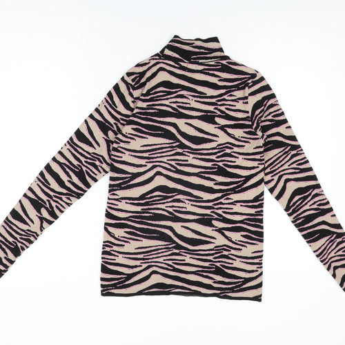 River Island Womens Beige Animal Print Polyamide Basic T-Shirt Size 10 High Neck
