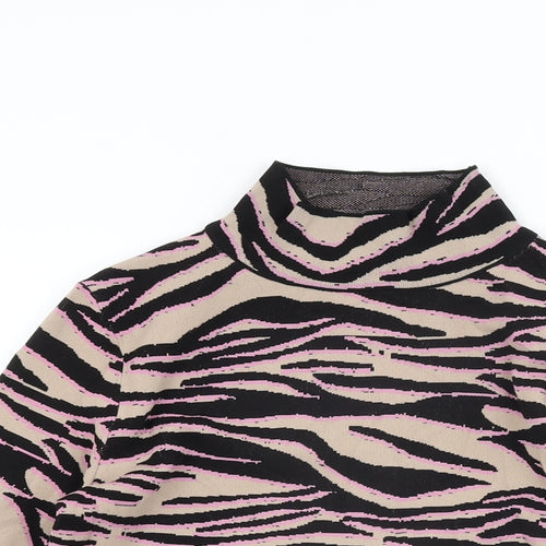 River Island Womens Beige Animal Print Polyamide Basic T-Shirt Size 10 High Neck