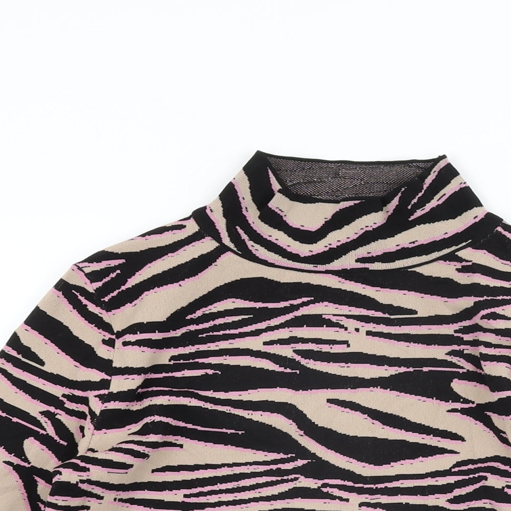 River Island Womens Beige Animal Print Polyamide Basic T-Shirt Size 10 High Neck