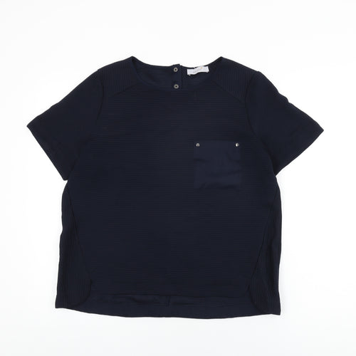 Per Una Womens Blue Polyester Basic T-Shirt Size 14 Round Neck