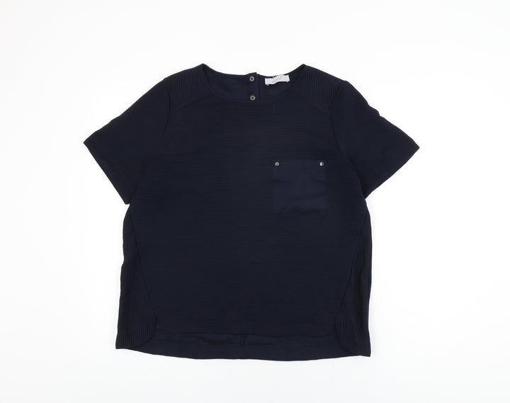 Per Una Womens Blue Polyester Basic T-Shirt Size 14 Round Neck