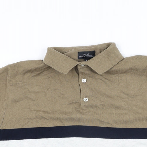 NEXT Mens Beige Polyester Polo Size S Collared Button