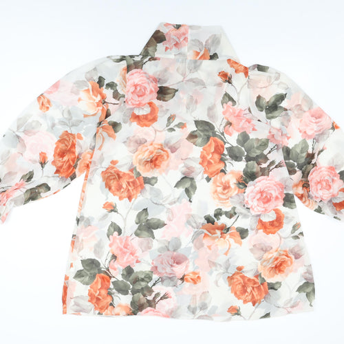 Zuppe Womens White Floral Polyester Basic Blouse Size M Round Neck - Size M/L