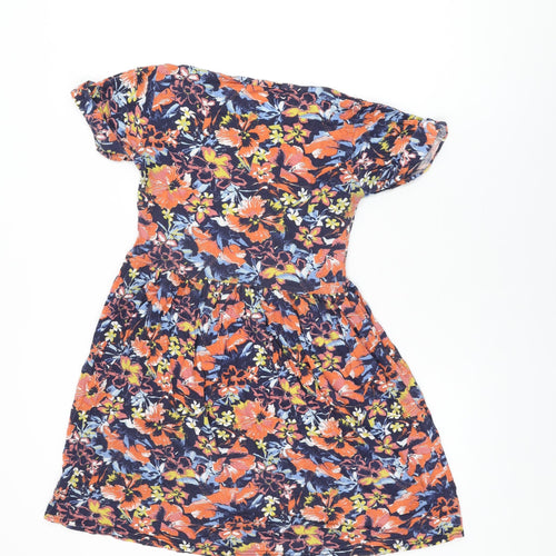 Boohoo Womens Blue Floral Viscose Skater Dress Size 10 Round Neck Pullover