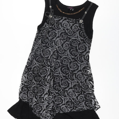 Stella Womens Black Floral Viscose Shift Size 10 Round Neck Pullover