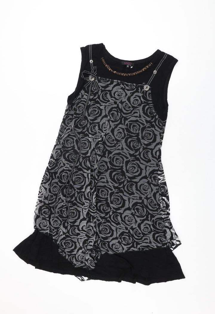 Stella Womens Black Floral Viscose Shift Size 10 Round Neck Pullover