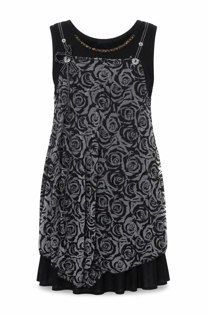 Front view of Stella women’s black floral viscose shift, size UK 10, round neck pullover
