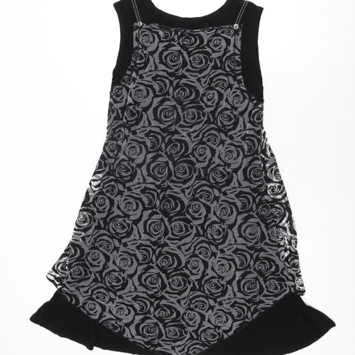 Stella Womens Black Floral Viscose Shift Size 10 Round Neck Pullover