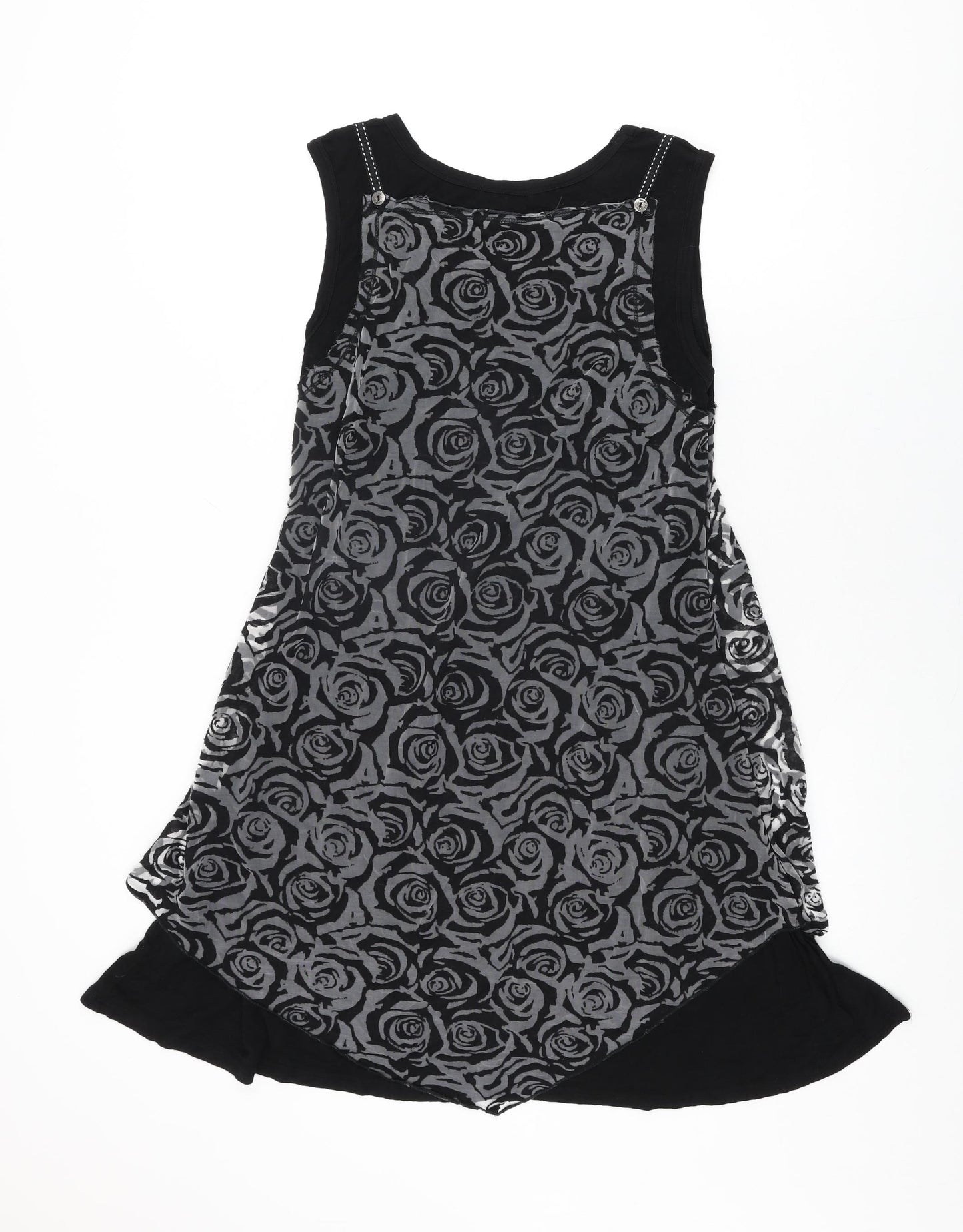 Stella Womens Black Floral Viscose Shift Size 10 Round Neck Pullover
