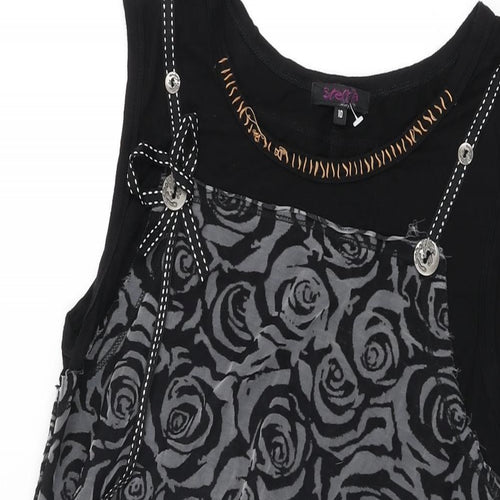 Stella Womens Black Floral Viscose Shift Size 10 Round Neck Pullover