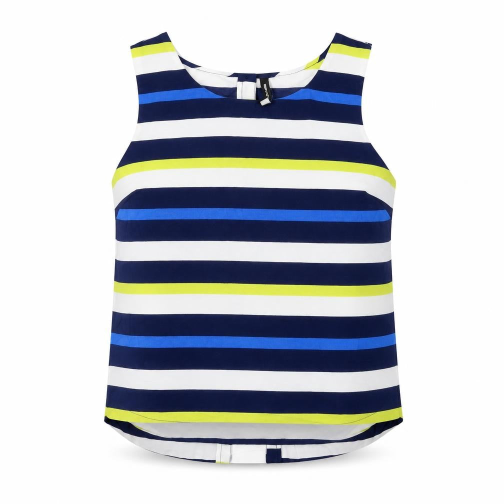 Front view of Innocence women’s multicoloured striped polyester basic t-shirt, size UK 10, round neck