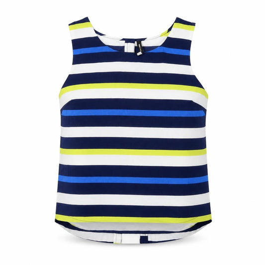 Front view of Innocence women’s multicoloured striped polyester basic t-shirt, size UK 10, round neck