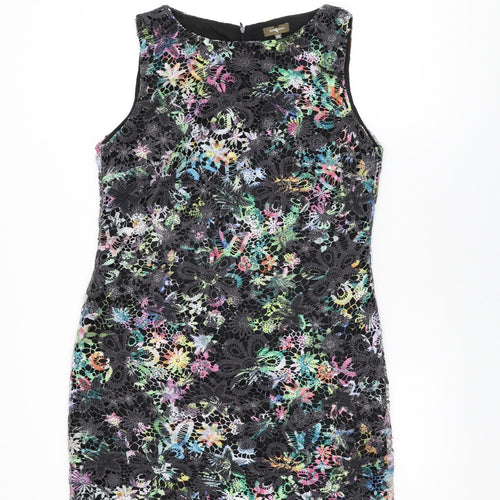 Surkana Womens Black Floral Polyester Shift Size 2XL Boat Neck Zip