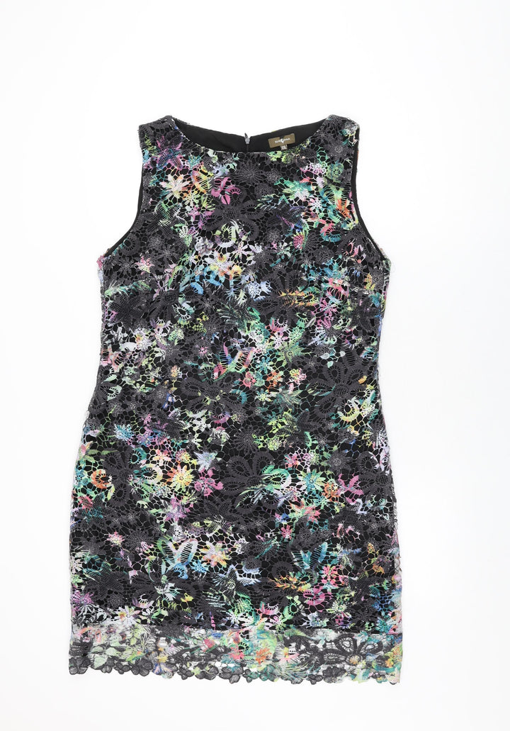 Surkana Womens Black Floral Polyester Shift Size 2XL Boat Neck Zip