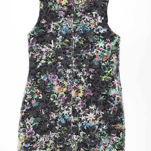 Surkana Womens Black Floral Polyester Shift Size 2XL Boat Neck Zip