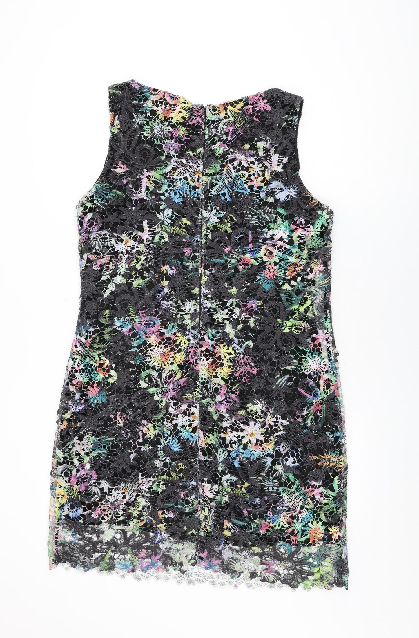 Surkana Womens Black Floral Polyester Shift Size 2XL Boat Neck Zip