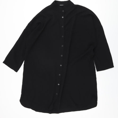Boohoo Womens Black Polyester Shift Size L Round Neck Button