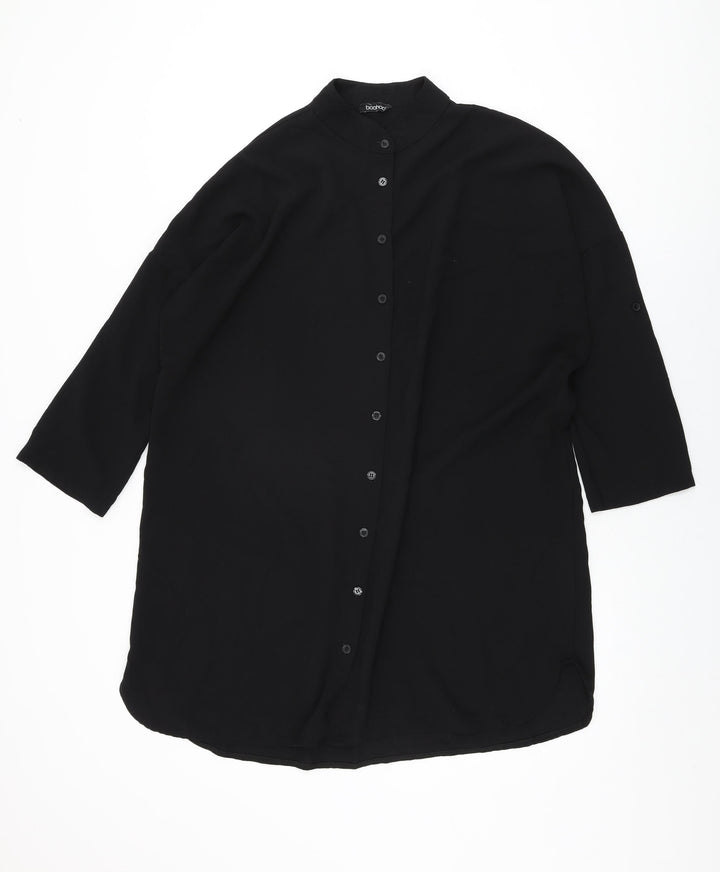 Boohoo Womens Black Polyester Shift Size L Round Neck Button