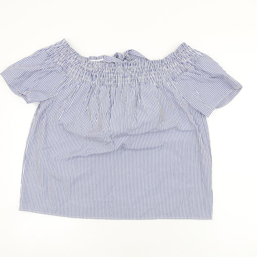 Dorothy Perkins Womens Blue Striped Polyester Basic T-Shirt Size 14 Off the Shoulder