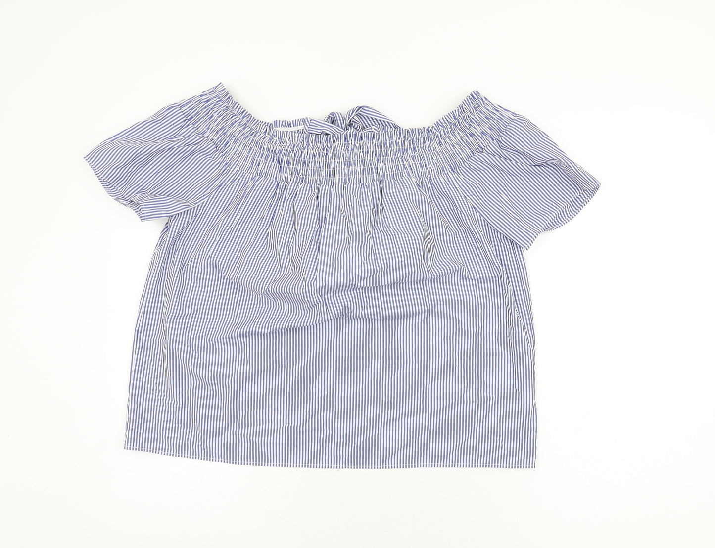Dorothy Perkins Womens Blue Striped Polyester Basic T-Shirt Size 14 Off the Shoulder