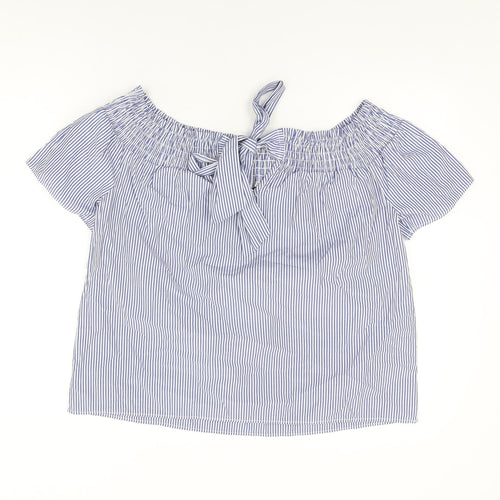 Dorothy Perkins Womens Blue Striped Polyester Basic T-Shirt Size 14 Off the Shoulder